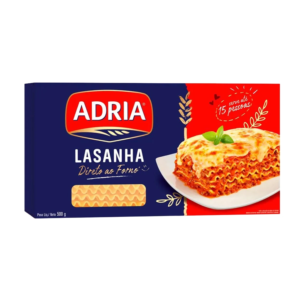 Massa Lasanha Semola Direto Forno Adria Pacote 500g