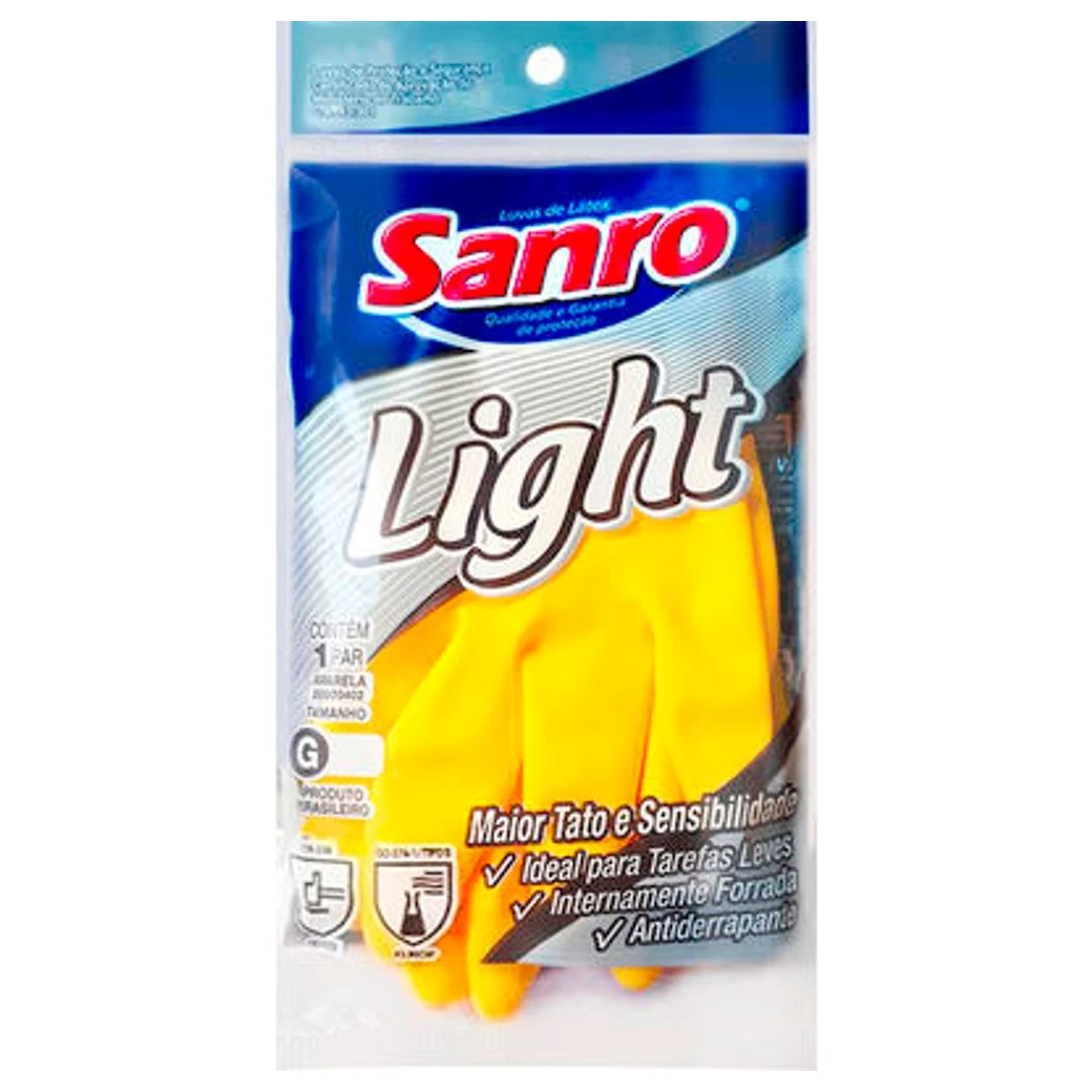 Luva Limpeza Latex Multiuso Amarela LIGHT Sanro