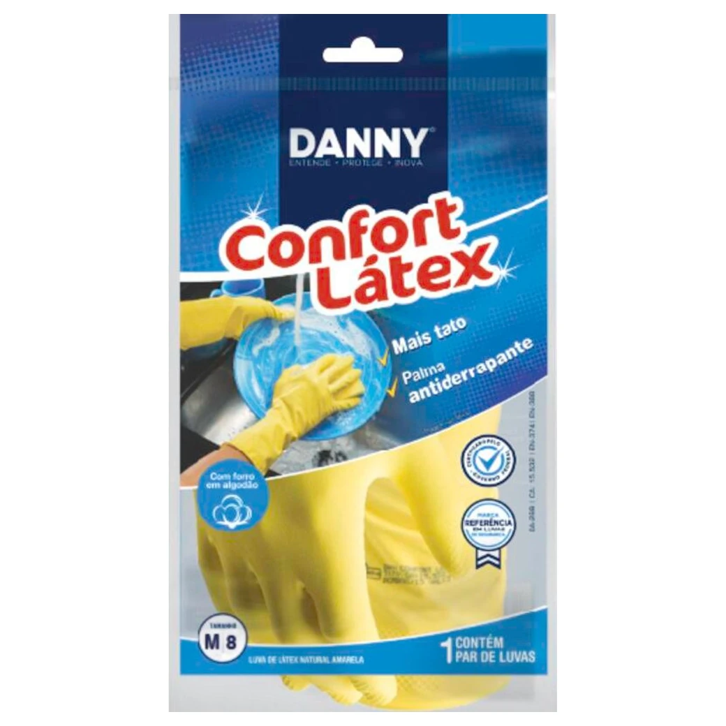 Luva Limpeza Latex Multiuso Amarela Danny Tamanho M