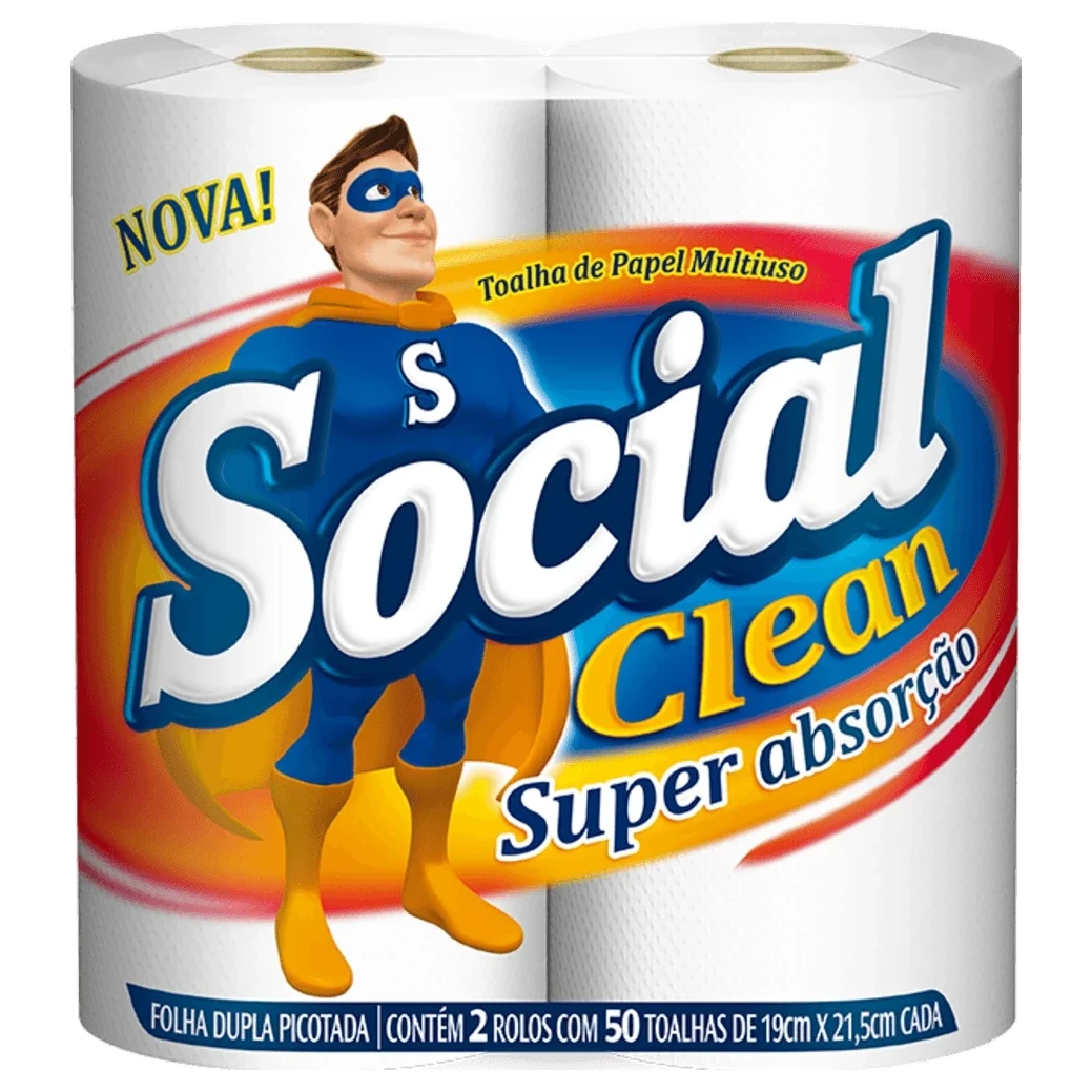 Toalha Papel Folha Dupla Branca 50f Social Clean Pacote 2 Unidades