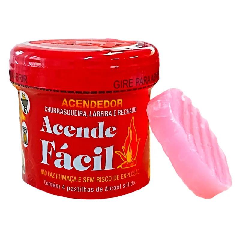 Acendedor Álcool Solido Acende Facil Frasco 4 Unidades