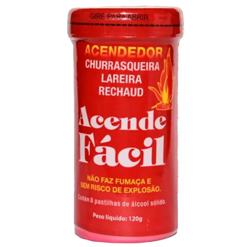 Acendedor Álcool Solido Acende Facil Frasco 8 Unidades