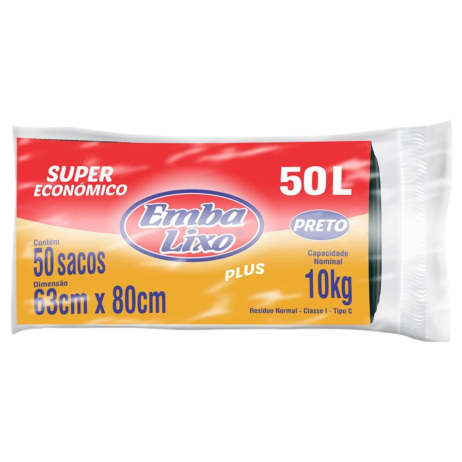 Saco Lixo Preto Reforcado Embalixo Pacote 50L