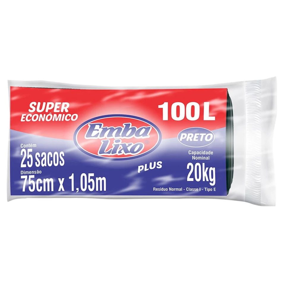 Saco Lixo Preto Reforcado Embalixo Pacote 100L