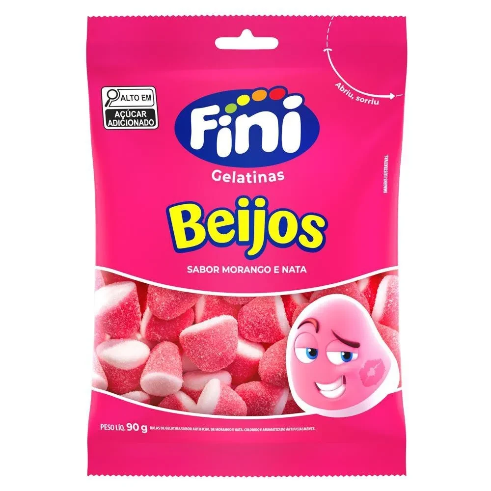 Bala Gelatina Beijos Morango Fini Pacote 90g