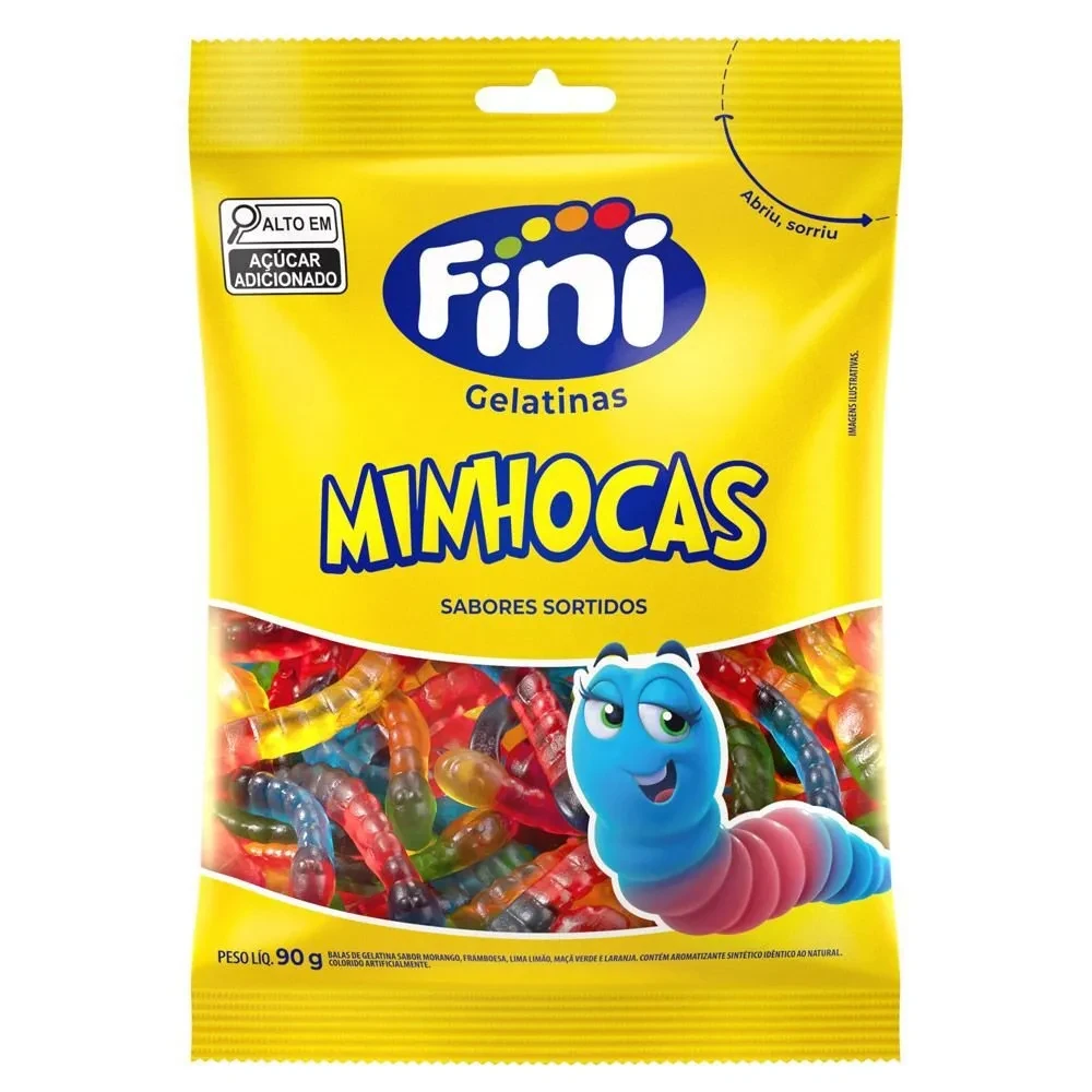 Bala Gelatina Minhoca Brilho Fini Pacote 90g