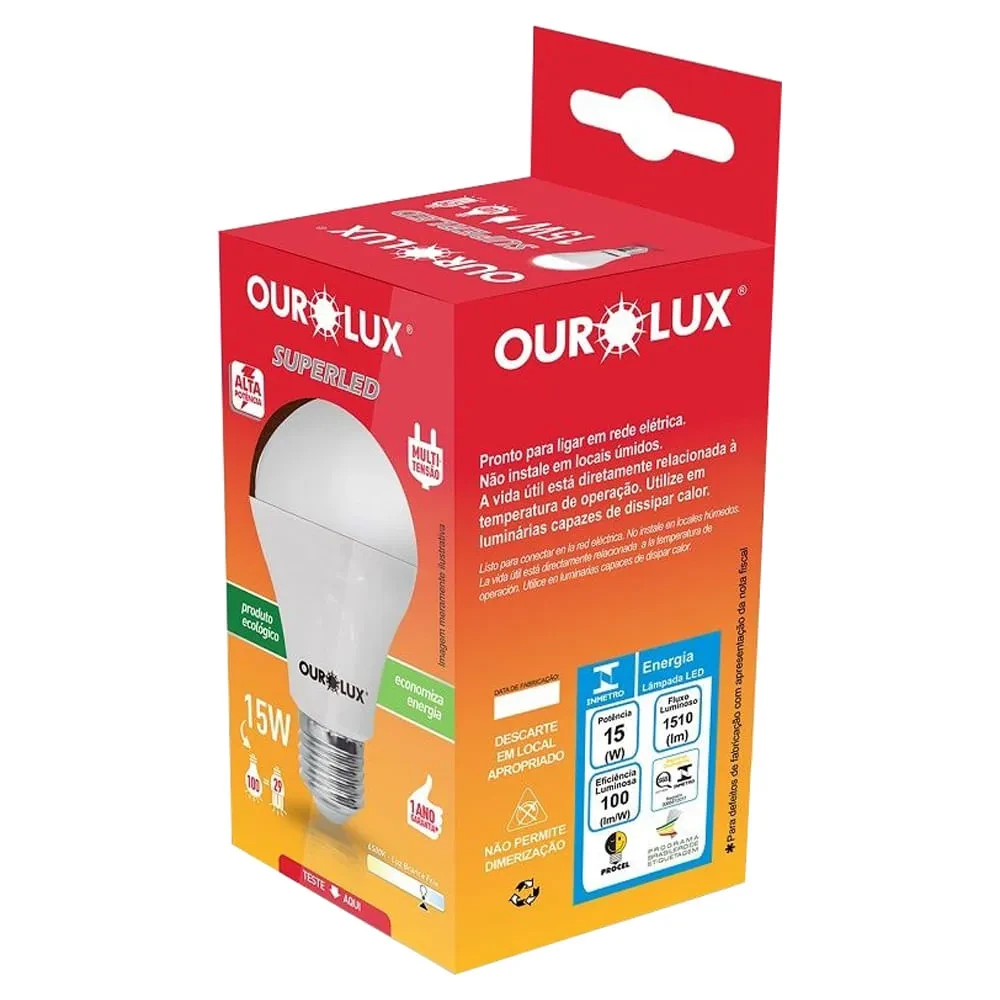 Lampada LED Superled Branca 6500k 15w Bivolt Ourolux