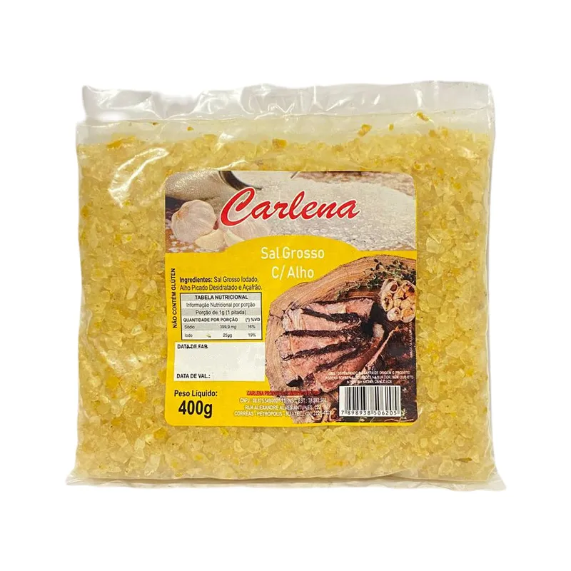 Sal Grosso Temperado Alho Carlena Pacote 400g