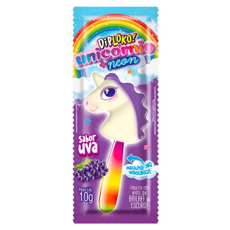 Pirulito Diploko Neon Uva Unicornio Danilla 10g