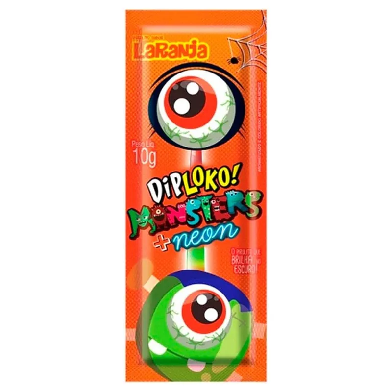 Pirulito Diploko Neon Monsters Laranja Caveira Danilla 10g