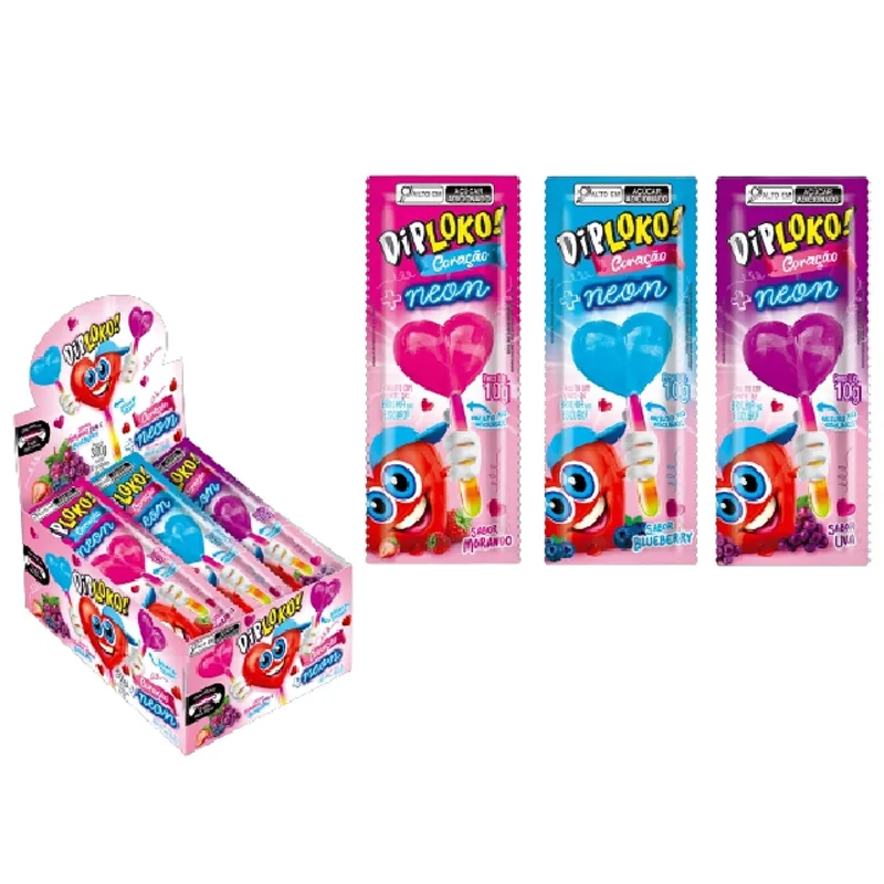 Pirulito Diploko Neon Coração Blueberry Danilla 10g