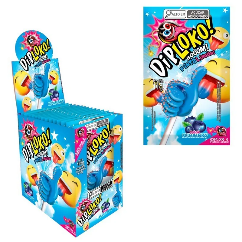 Pirulito Diploko Booom Pinta Lingua Blueberry Danilla 11g