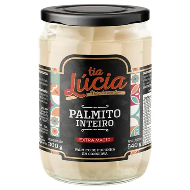 Palmito Conserva Pupunha Inteiro Tia Lucia Vidro 540g