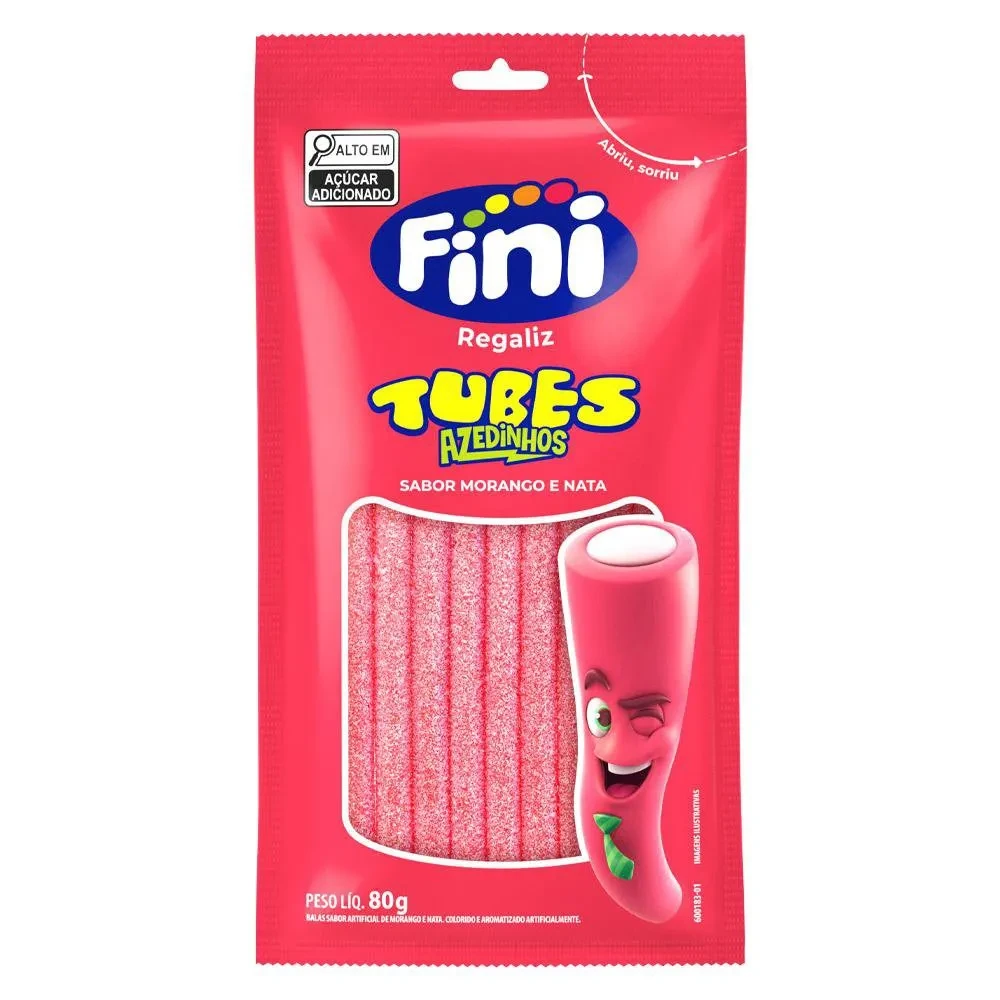 Bala Gelatina Tubes Morango Citrico Fini Pacote 80g