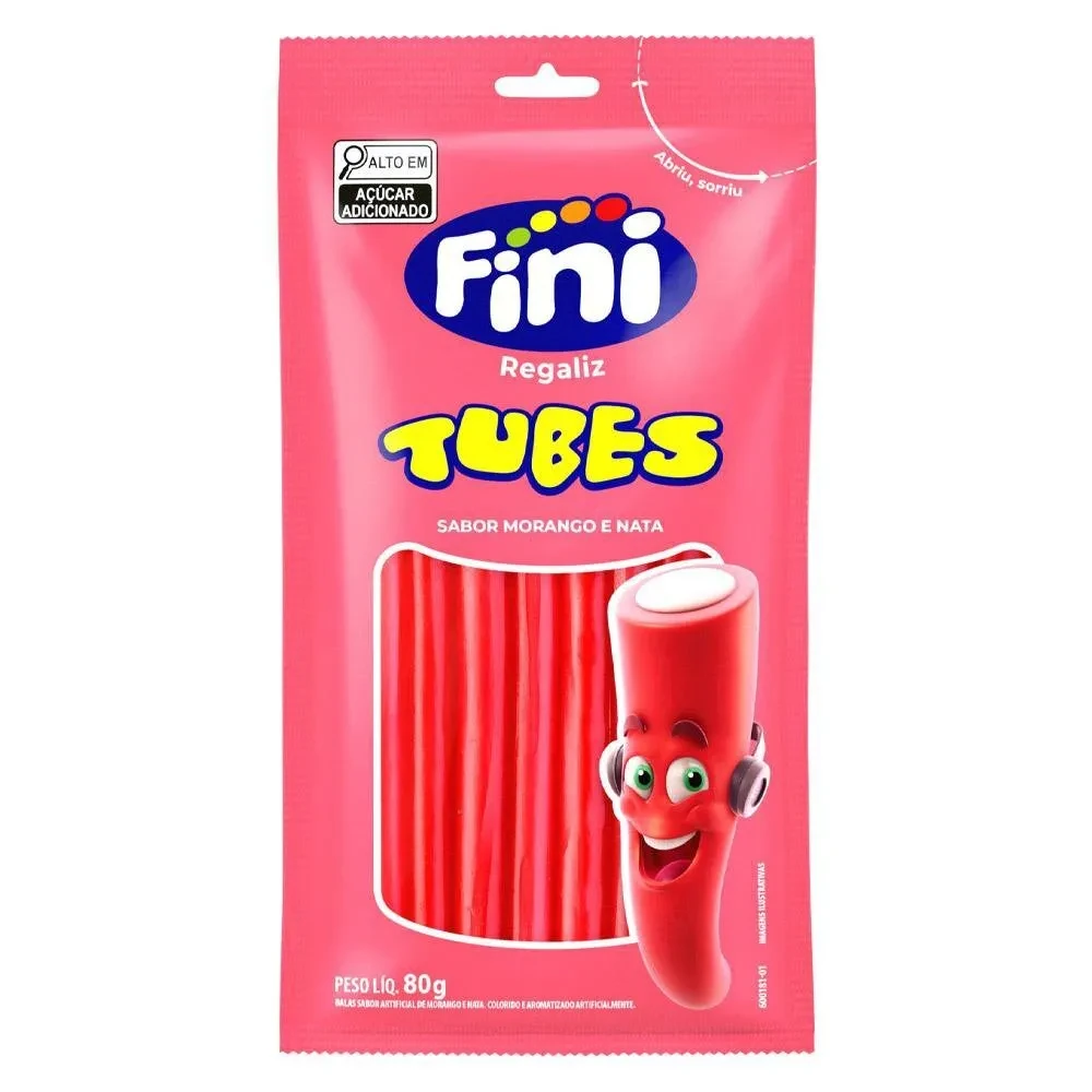 Bala Gelatina Tubes Morango Fini Pacote 80g
